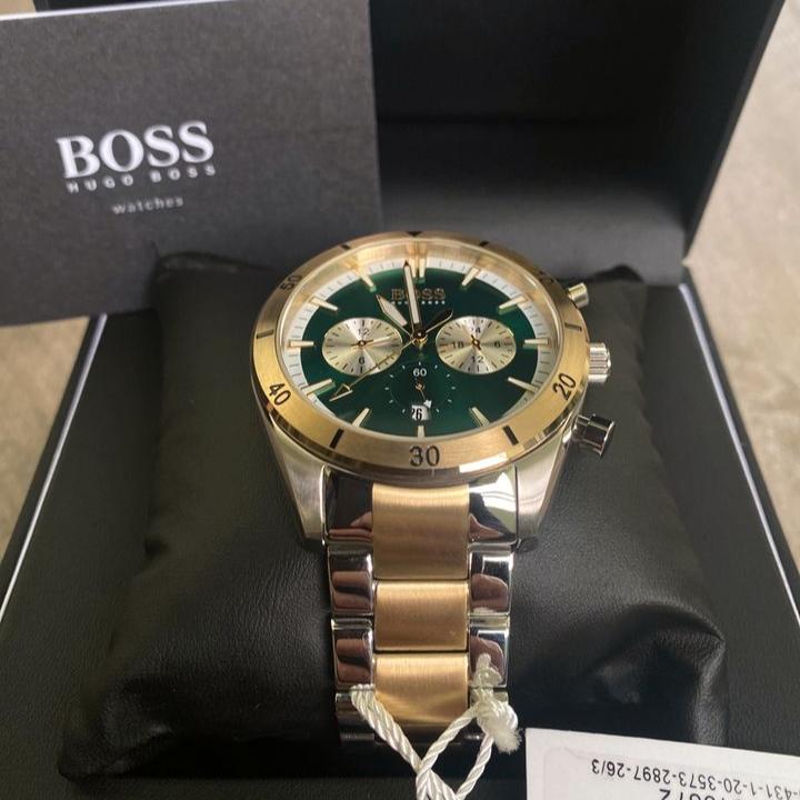 Hugo Boss Santiago Chronograph Green Dial Two Tone Steel Strap Watch for Men - 1513872