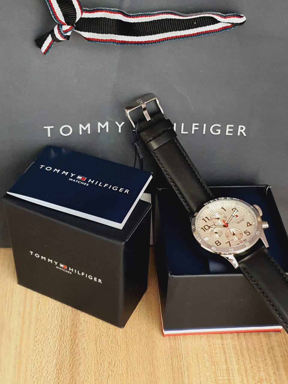 Tommy Hilfiger Trent Multifunction White Dial Black Leather Strap Watch for Men - 1791138