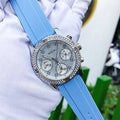 Guess Confetti Crystal  Silver Dial Turquoise Rubber Brand Watch For Women - W1098L3