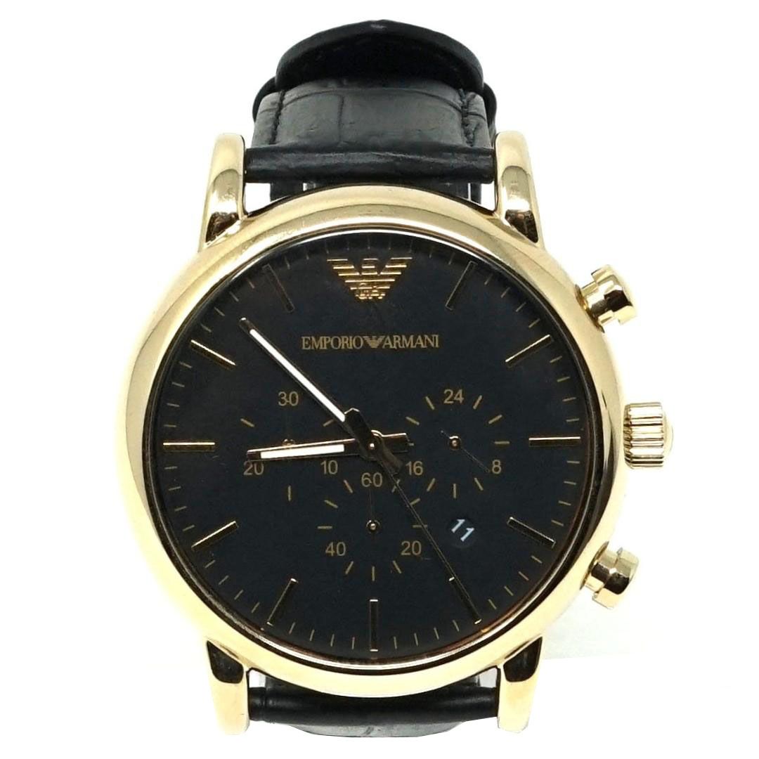 Emporio Armani Luigi Chronograph Black Dial Black Leather Strap Watch For Men - AR1917