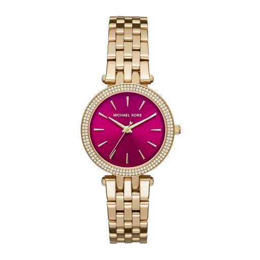 Michael Kors Darci Fuchsia Dial Gold Steel Strap Watch for Women - MK3444