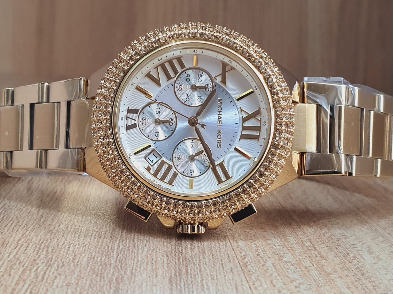 Michael Kors Camille Silver Diamonds Dial Gold Steel Strap Watch for Women - MK5756