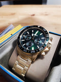 Fossil Bannon Multifunction Chronograph Green Dial Gold Steel Strap Watch for Men - BQ2493