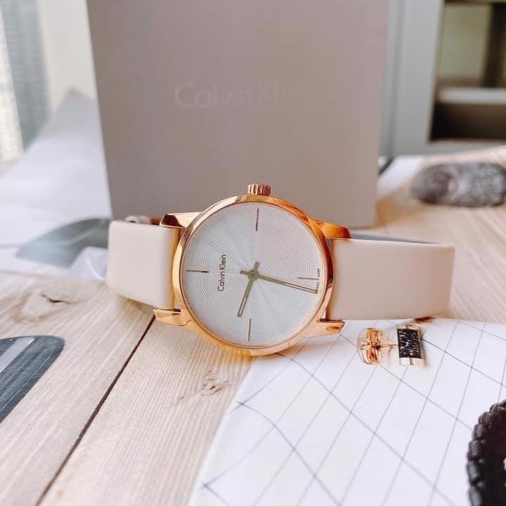 Calvin Klein City Silver Dial White Leather Strap Watch for Women - K2G236X6