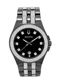 Bulova Crystal Collection Black Dial Two Tone Steel Strap Watch for Men - 98K101