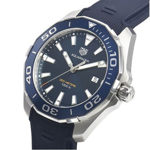 Tag Heuer Aquaracer Quartz 43mm Blue Dial Blue Rubber Strap Watch for Men -  WAY101C.FC6153