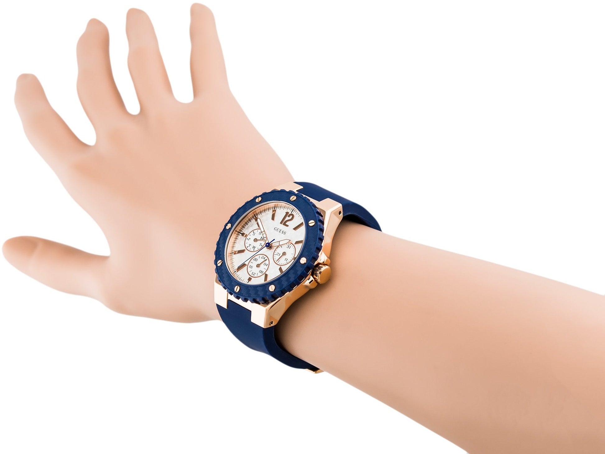 Guess Overdrive White Dial Blue Rubber Strap Watch for Women - W0149L5