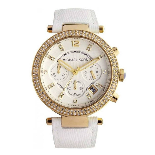 Michael Kors Parker White Dial with Diamonds White Leather Strap Watch for Women - MK2290