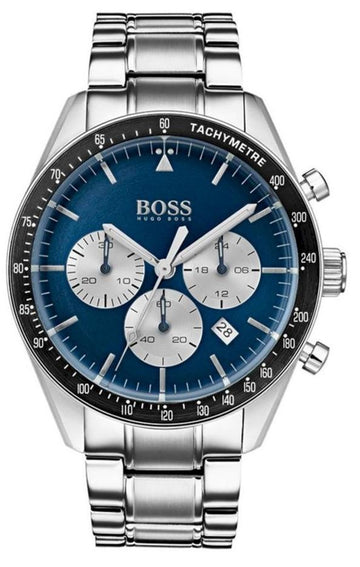 Hugo Boss Trophy Chronograph Blue Dial Silver Steel Strap Watch for Men - 1513630