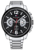 Tommy Hilfiger Decker Quartz Black Dial Silver Steel Strap Watch for Men - 1791472