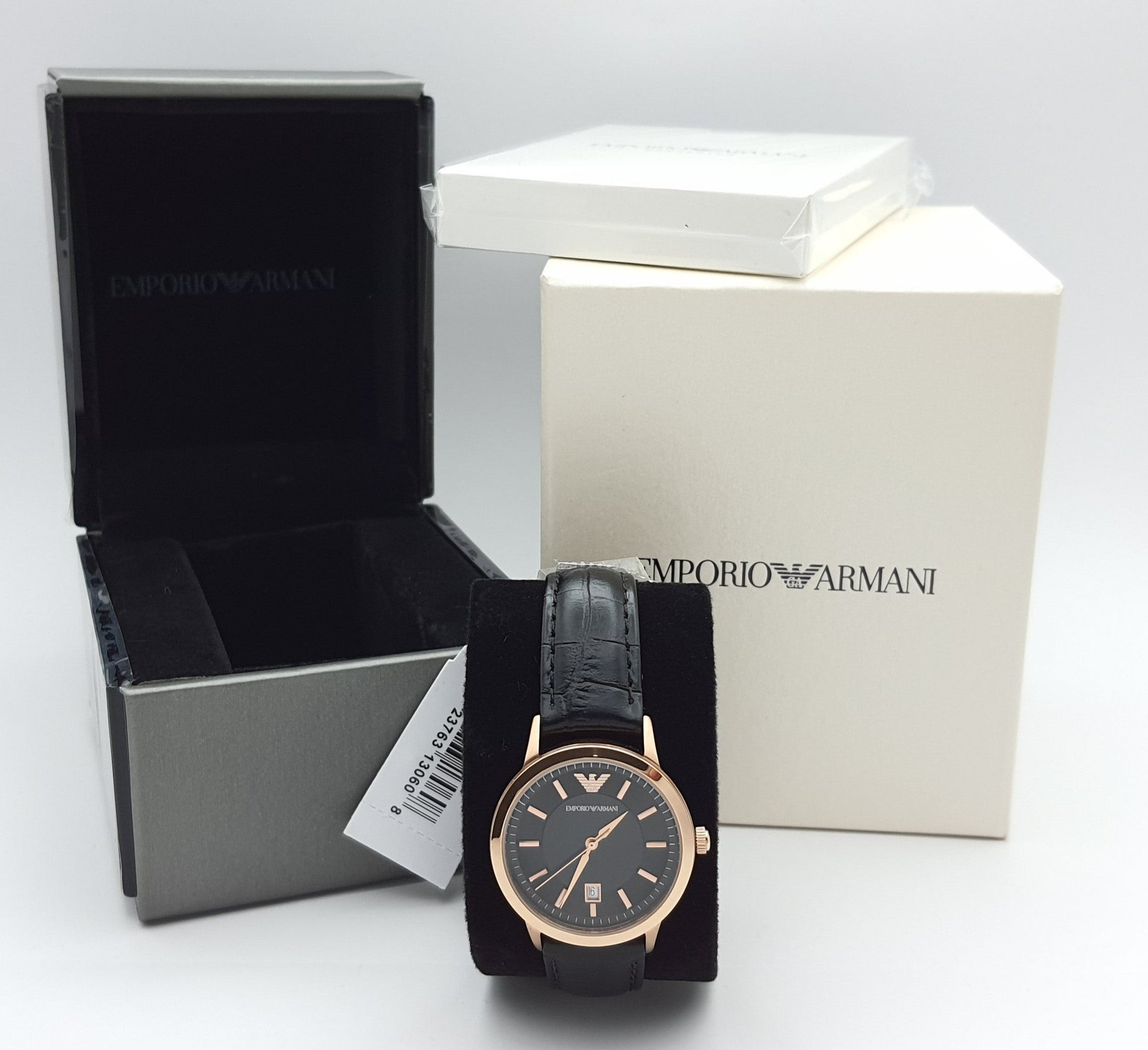 Emporio Armani Classic Black Dial Black Leather Strap Watch For Women - AR9022