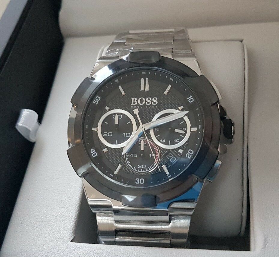 Hugo Boss Supernova Chronograph Black Dial Silver Steel Strap Watch for Men - 1513359