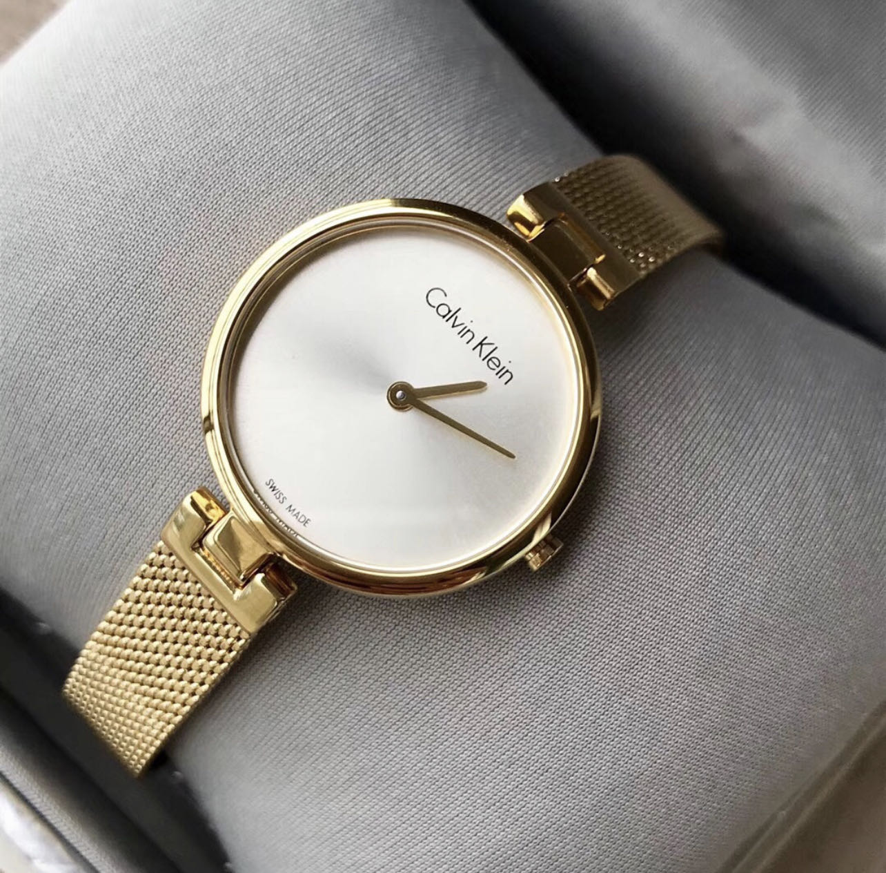 Calvin Klein Authentic White Dial Rose Gold Mesh Bracelet Watch for Women - K8G23526