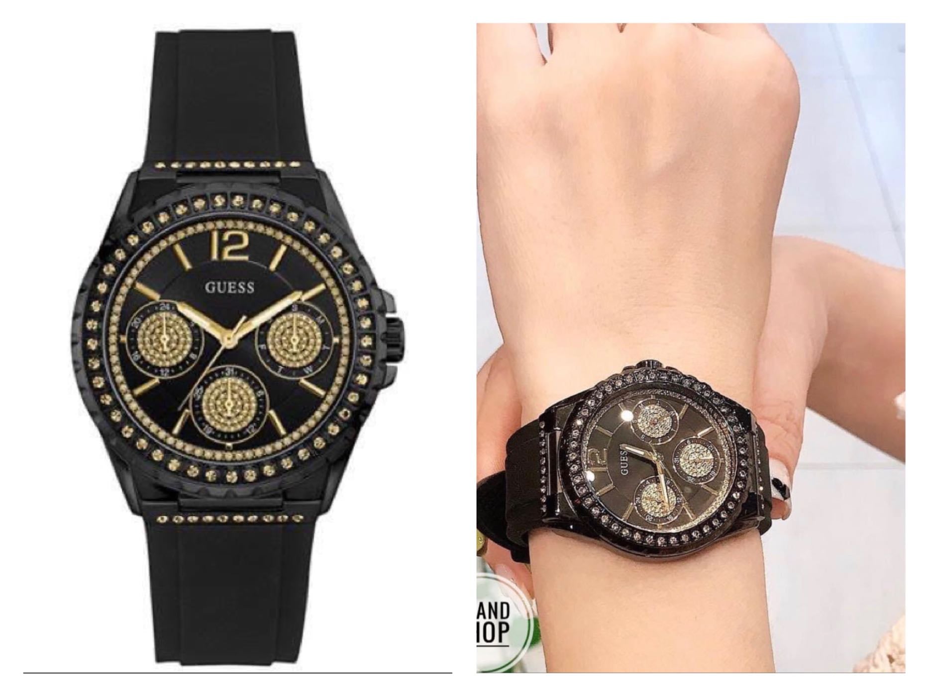 Guess Starlight Black Dial Black Rubber Strap Watch for Women - W0846L1