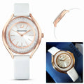 Swarovski Crystalline Aura Crystals Silver Dial White Leather Strap Watch for Women - 5519453