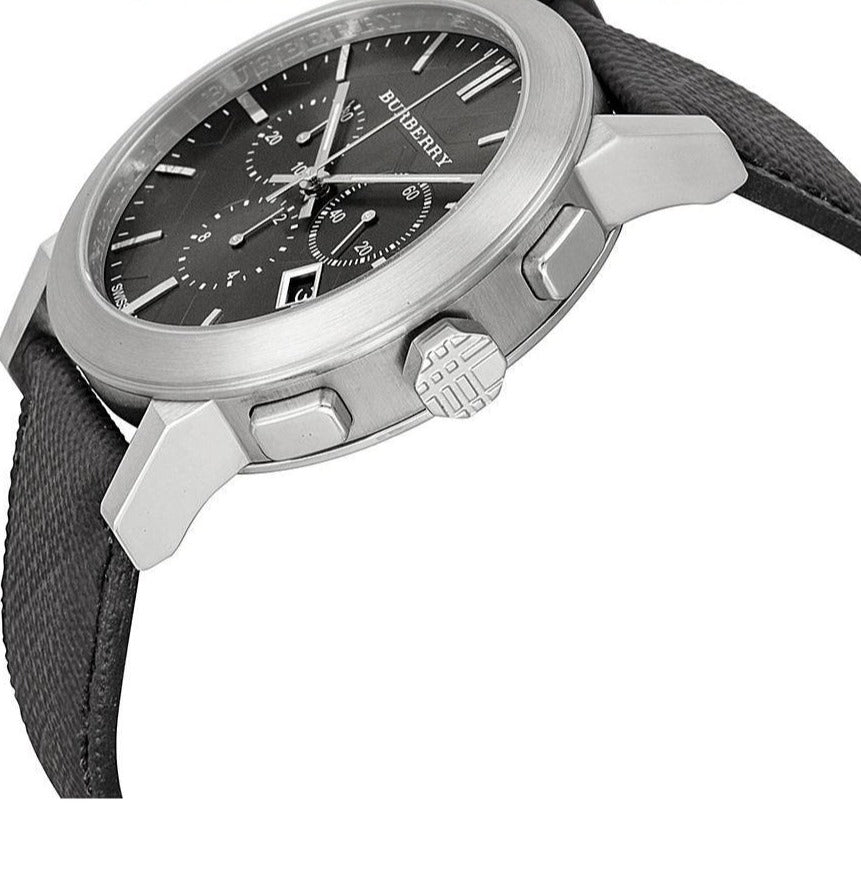 Burberry The City Grey Dial Black Leather Strap Watch for Men - BU9359