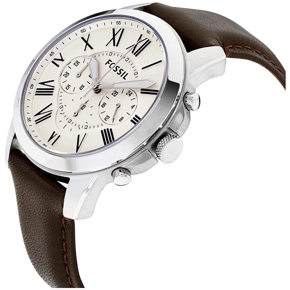 Fossil Grant Chronograph Beige Dial Brown Leather Strap Watch for Men - FS4735