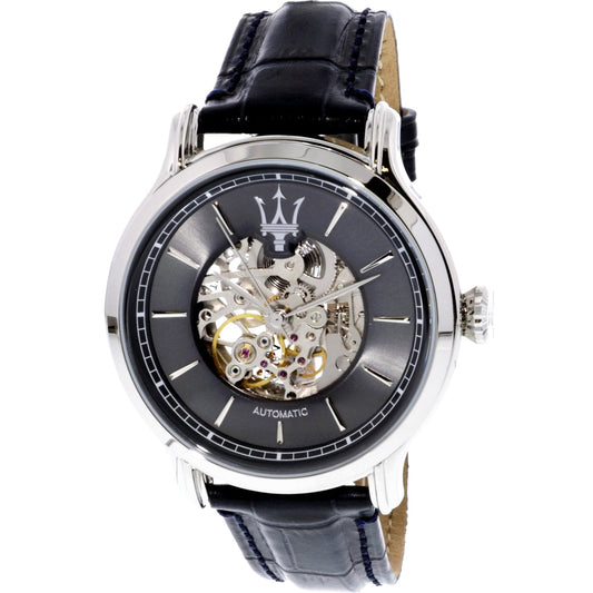 Maserati Epoca Automatic Skeleton Dial Black Leather Strap Watch For Men - R8821118002