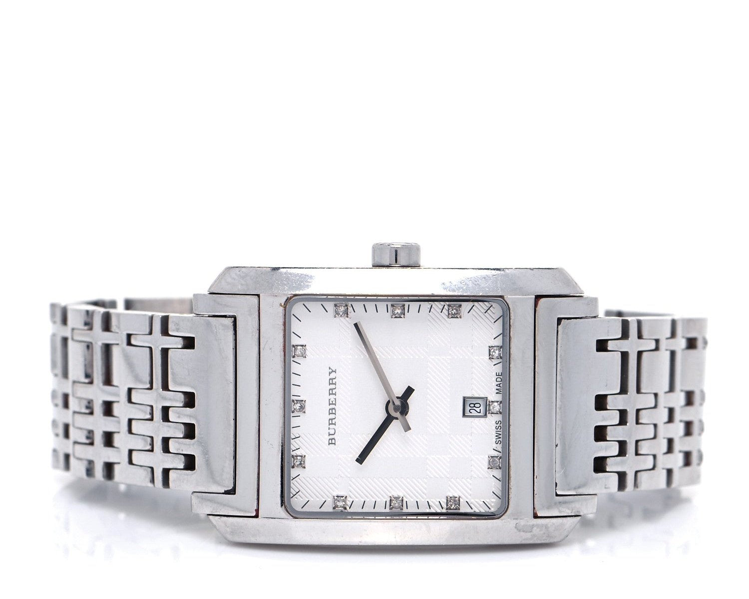 Burberry Heritage Diamond White Dial Silver Steel Strap Watch for Women - BU1583