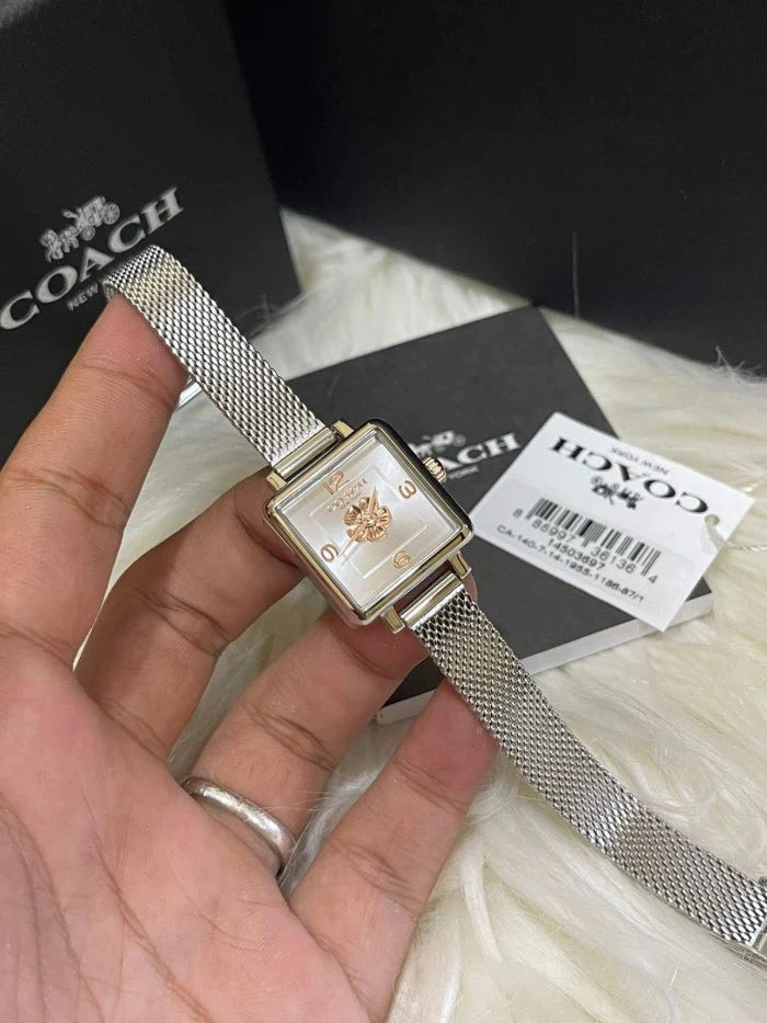 Coach Cass White Dial Silver Mesh Bracelet Watch for Women - 14503697