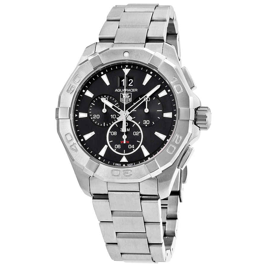 Tag Heuer Aquaracer Quartz Chronograph Black Dial Silver Steel Strap Watch for Men - CAY1110.BA0927