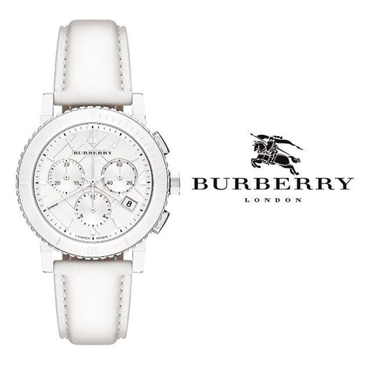 Burberry City Chronograph White Dial White Leather Strap Watch For Women - BU9701