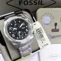 Fossil Bronson Chronograph Black Dial Silver Steel Strap Watch for Men - FS5710