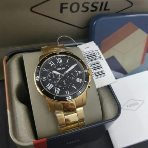 Fossil Inscription Automatic Black Dial Gold Steel Strap Watch for Men - FS5267