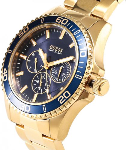 Guess Chaser Multifunction Blue Dial Gold Steel Strap Watch for Men - W0172G5