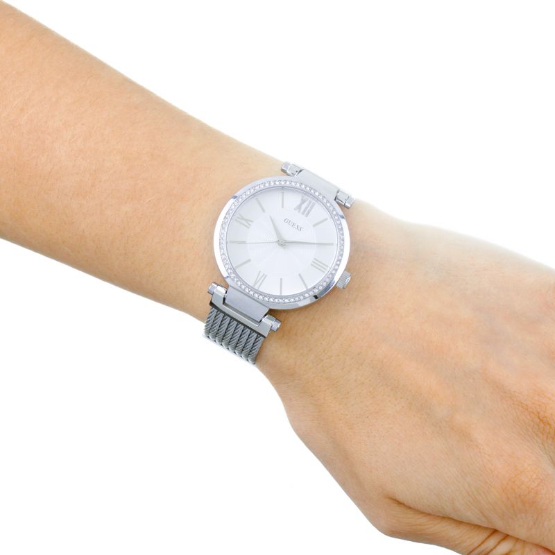 Guess Soho Silver DIal Stainless Steel Mesh Bracelet Watch For Women - W0638L1