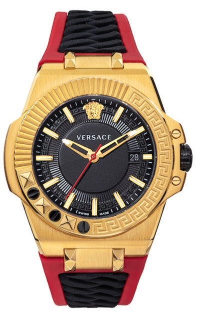 Versace Chain Reaction Quartz Black Dial Red & Black Rubber Strap Watch for Men - VEDY00319