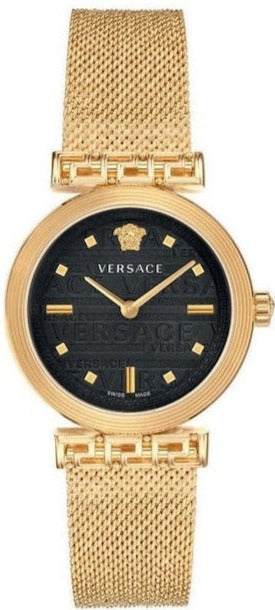 Versace Meander Black Dial Gold Mesh Bracelet Watch for Women - VELW00720