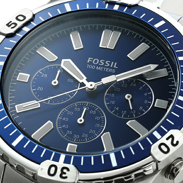 Fossil Garrett Chronograph Blue Dial Silver Steel Strap Watch for Men - FS5623