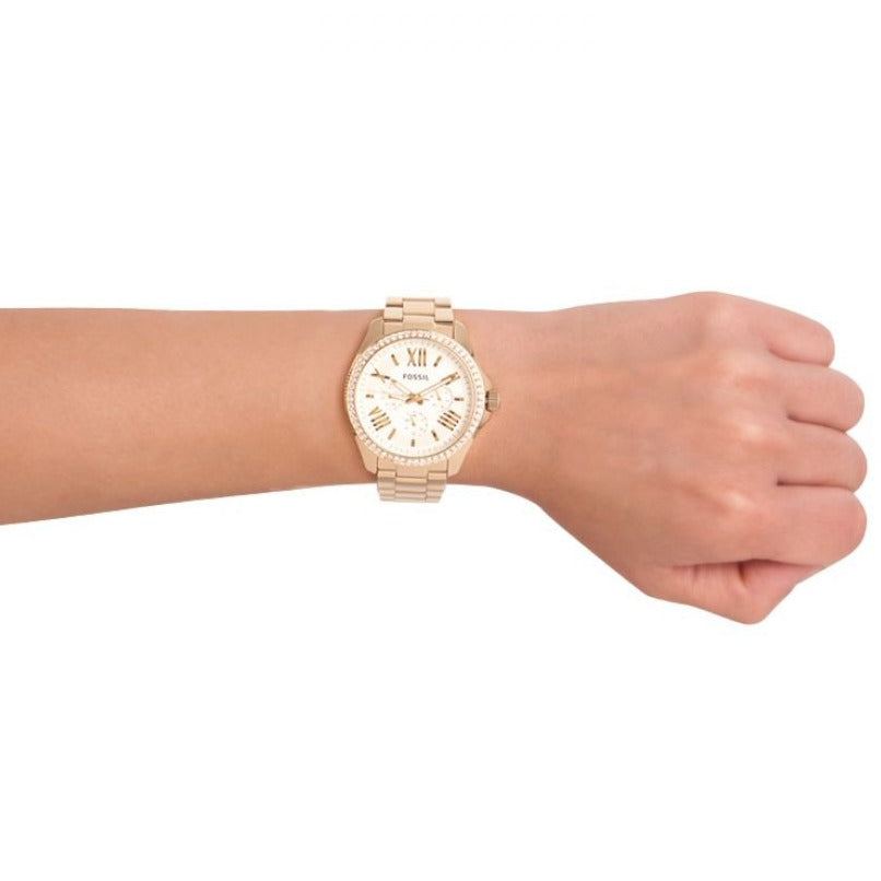 Fossil Cecile Chronograph Gold Dial Gold Steel Strap Watch for Women - AM4482