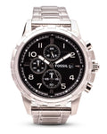 Fossil Dean Chronograph Black Dial Silver Steel Strap Watch for Men - FS4542