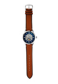 Fossil Townsman Automatic Skeleton Blue Dial Brown Leather Strap Watch for Men - ME3154