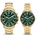 Fossil Bannon Multifunction Chronograph Green Dial Gold Steel Strap Watch for Men - BQ2493