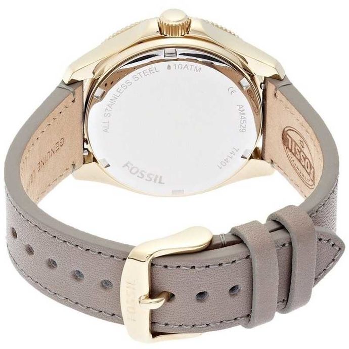 Fossil Cecile Champagne Dial Grey Leather Strap Watch for Women - AM4529