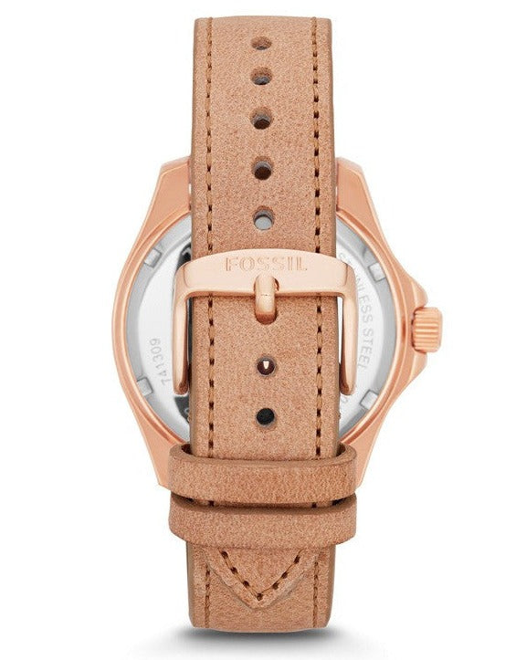 Fossil Cecile White Dial Orange Leather Strap Watch for Women - AM4532