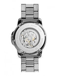 Fossil Grant Automatic Skeleton Black Dial Silver Steel Strap Watch for Men - ME3103