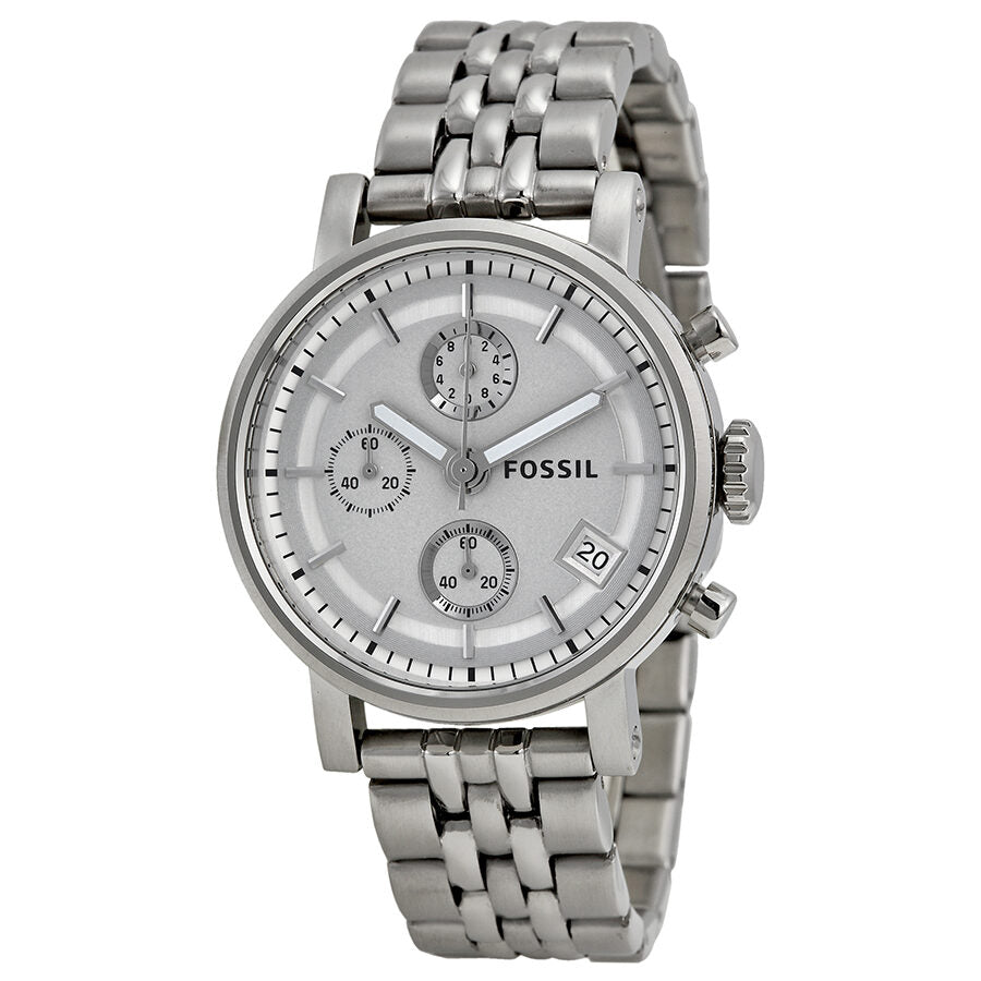 Fossil Boyfriend Chronograph Silver Dial Silver Steel Strap Watch for Women - ES2198