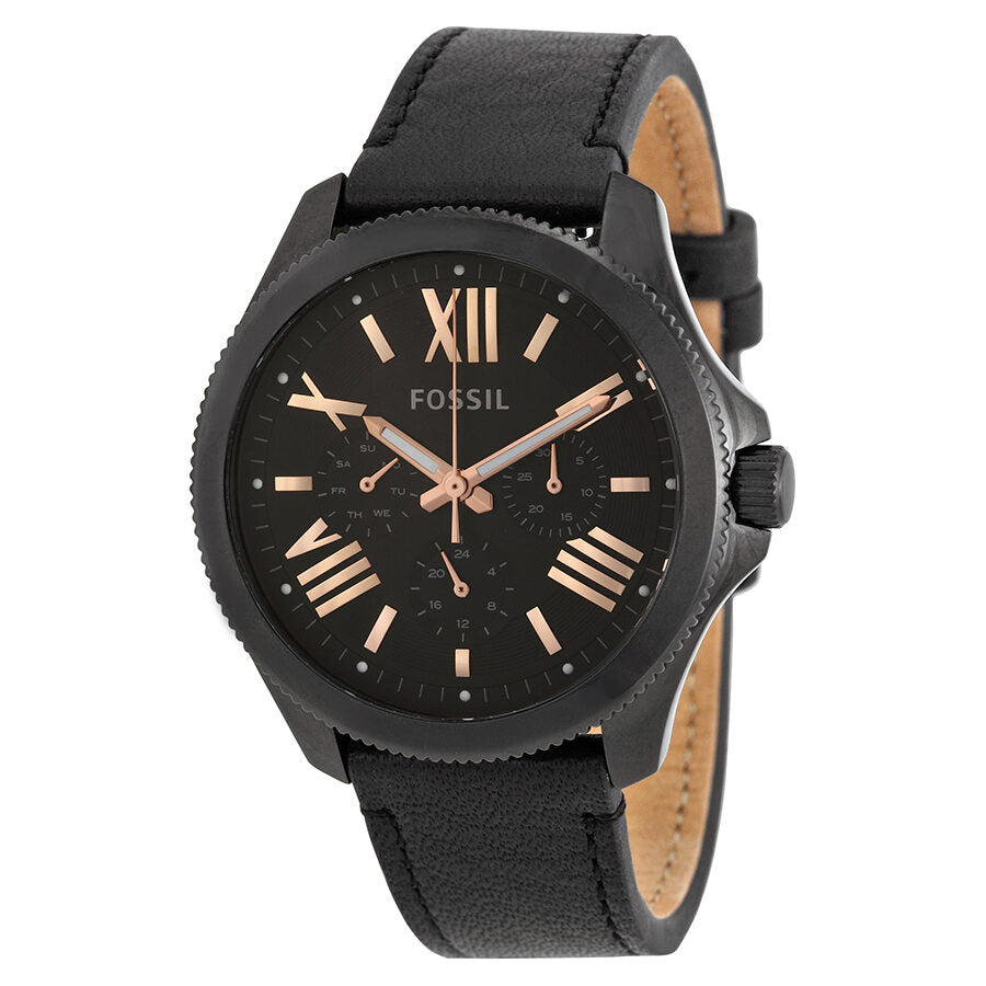 Fossil Cecile Multifunction Black Dial Black Leather Strap Watch for Men - AM4523