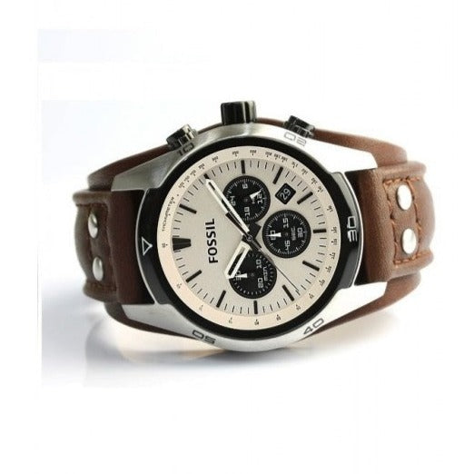 Fossil Coachman Chronograph White Dial Brown Leather Strap Watch for Men - CH2890