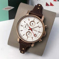 Fossil Boyfriend White Dial Brown Leather Strap Watch for Women - ES3616