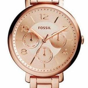 Fossil Jacqueline Day Date Rose Gold Dial Rose Gold Steel Strap Watch for Women - ES3665