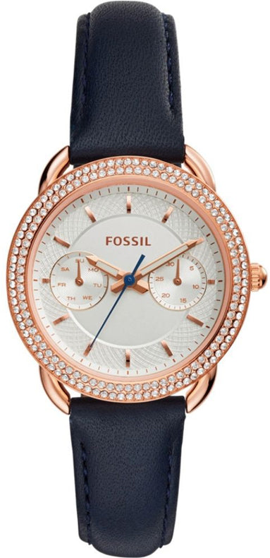 Fossil Tailor White Dial Blue Leather Strap Watch for Women - ES4394