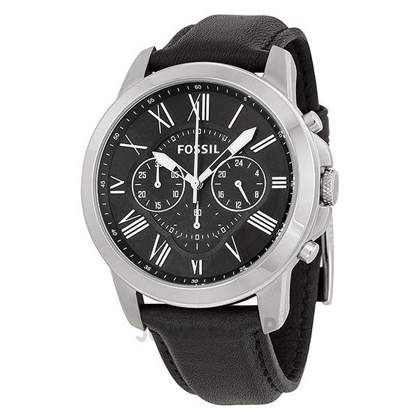 Fossil Grant Chronograph Black Dial Black Leather Strap Watch for Men - FS4812