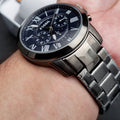 Fossil Grant Chronograph Blue Dial Grey Steel Strap Watch for Men - FS4831