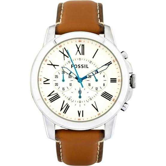 Fossil Grant Chronograph White Dial Brown Leather Strap Watch for Men - FS5060