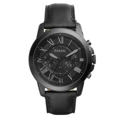 Fossil Grant Chronograph Black Dial Black Leather Strap Watch for Men - FS5132